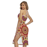 Sangria Mandala Bohemian Pattern Print Cross Back Cami Dress
