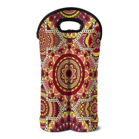 Sangria Mandala Bohemian Pattern Print Double Neoprene Wine Tote