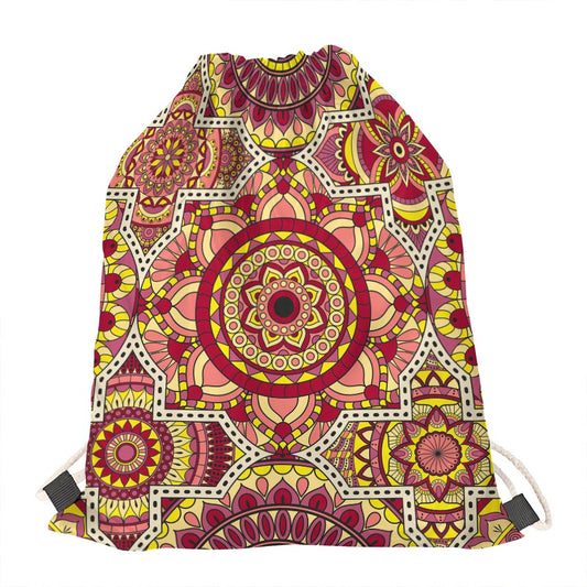 Sangria Mandala Bohemian Pattern Print Drawstring Bag
