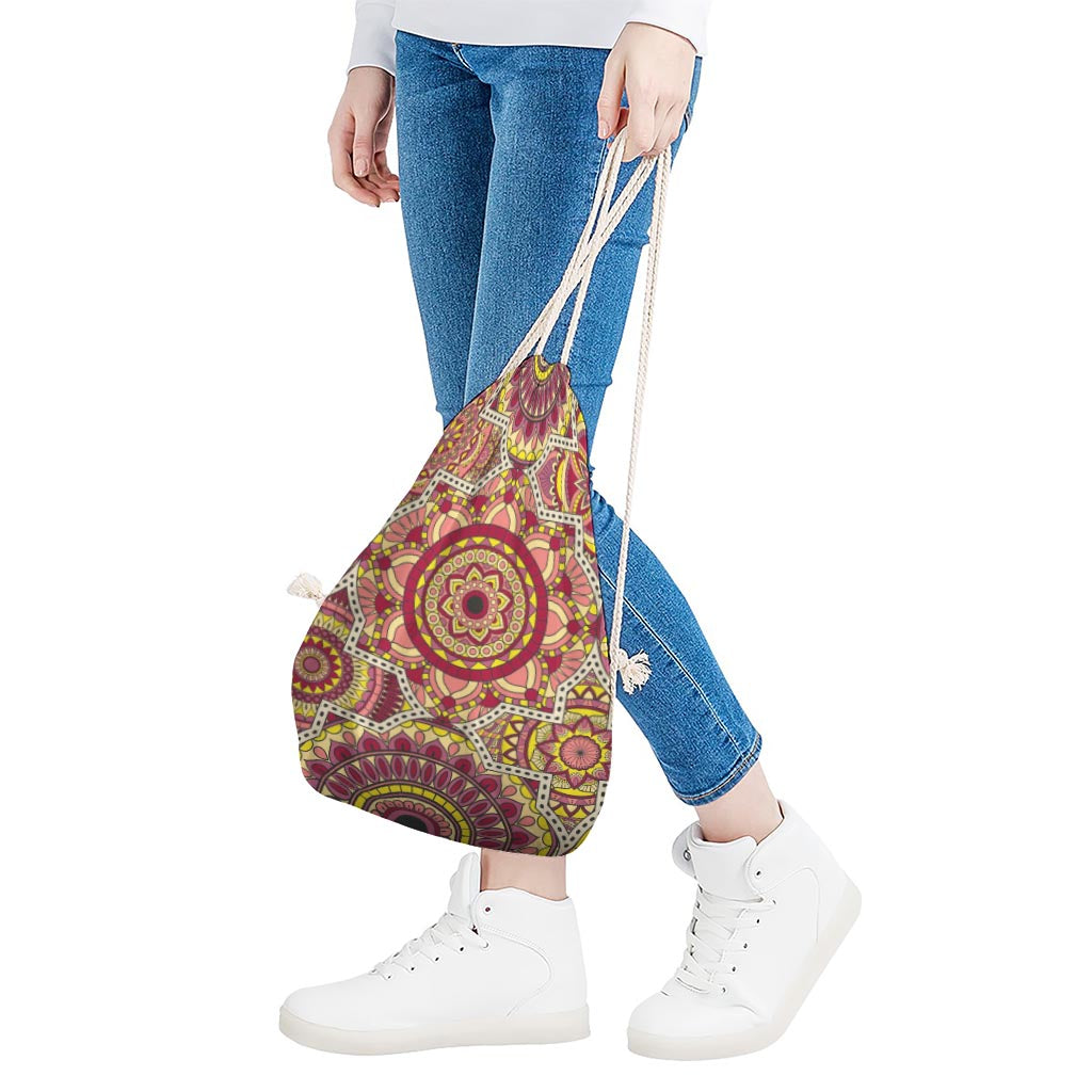 Sangria Mandala Bohemian Pattern Print Drawstring Bag