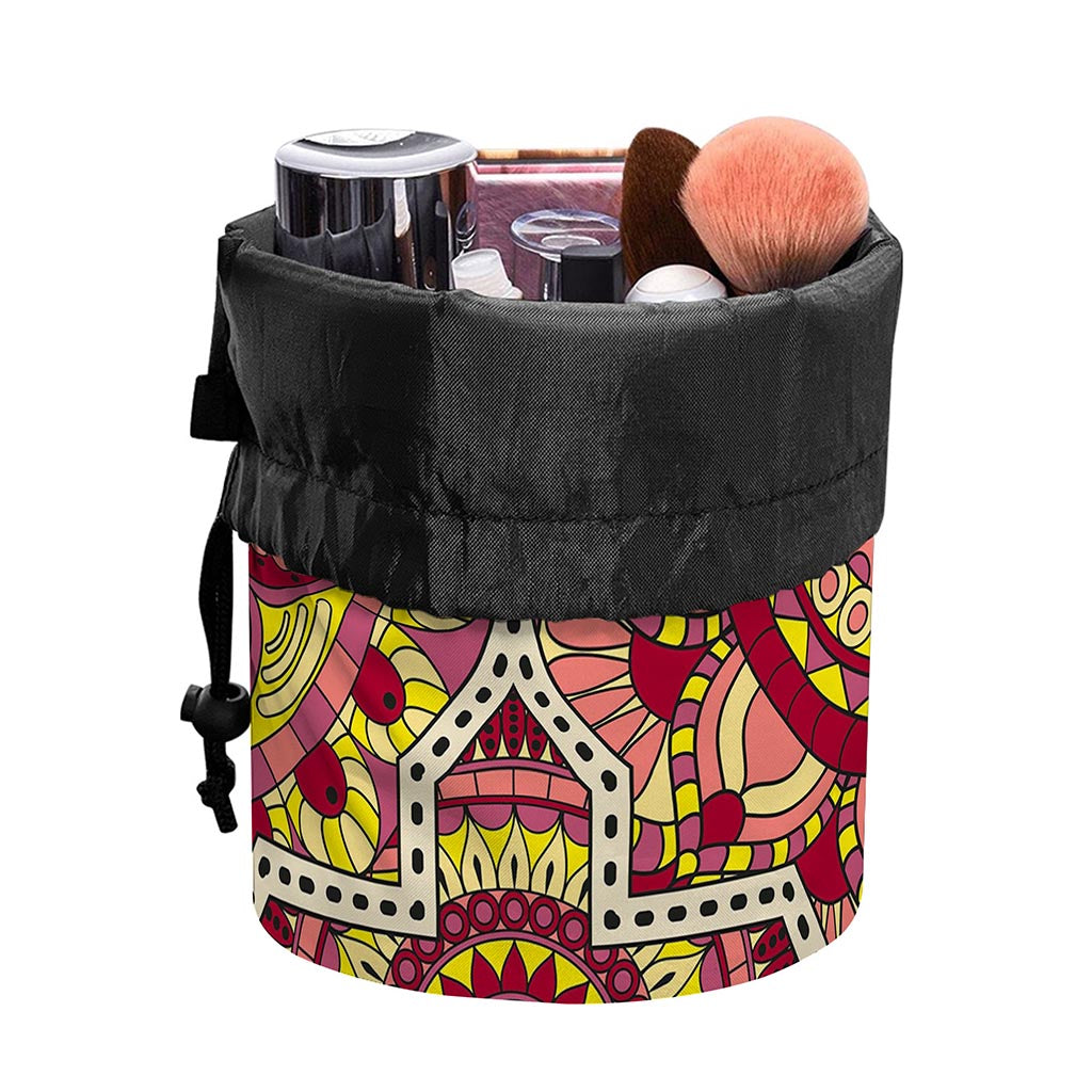 Sangria Mandala Bohemian Pattern Print Drawstring Makeup Bag
