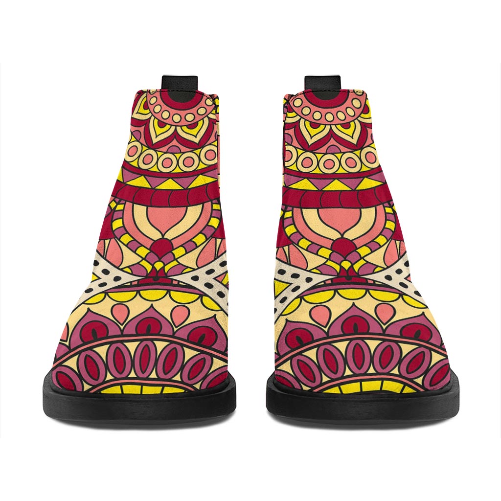 Sangria Mandala Bohemian Pattern Print Flat Ankle Boots