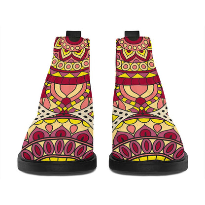 Sangria Mandala Bohemian Pattern Print Flat Ankle Boots