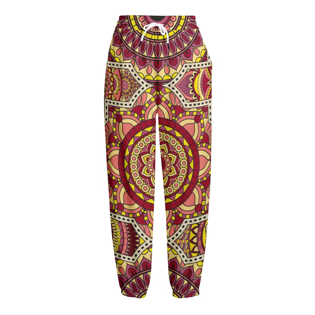 Sangria Mandala Bohemian Pattern Print Fleece Lined Knit Pants