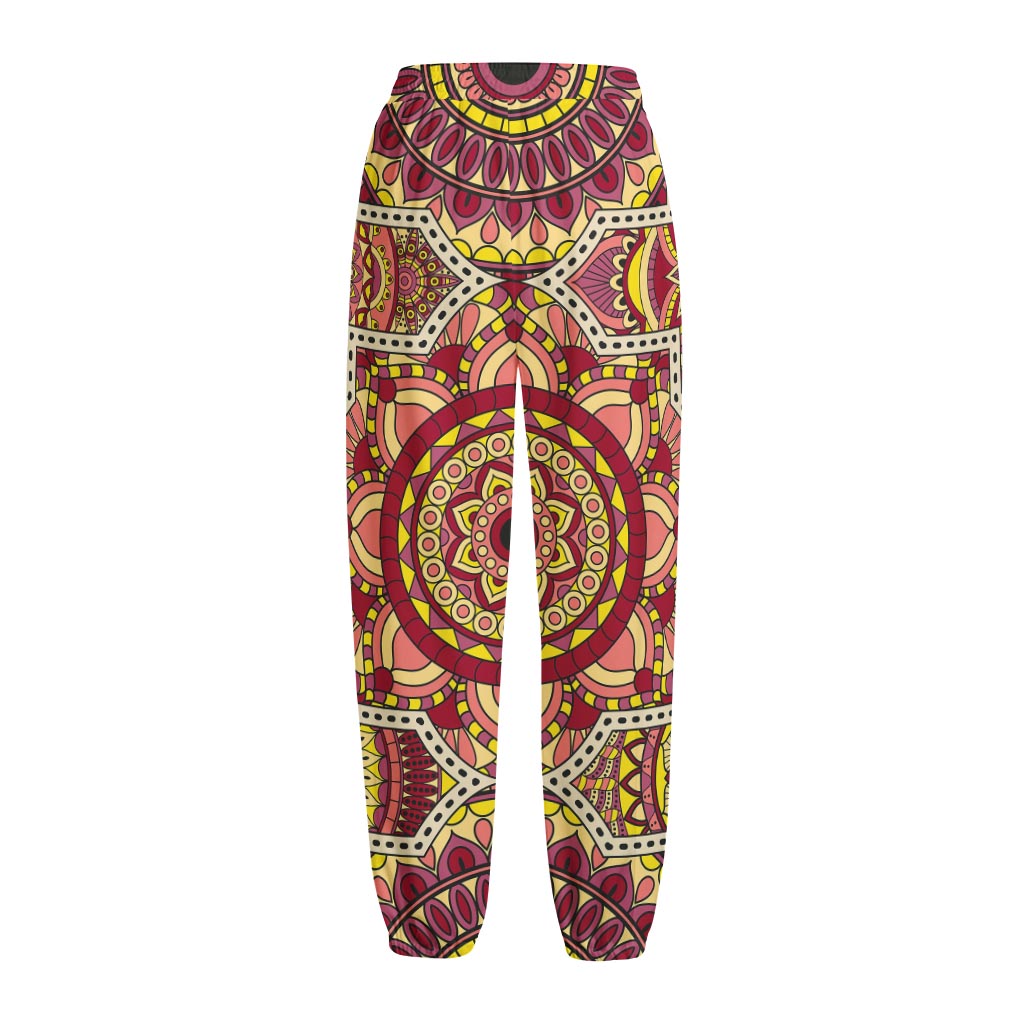 Sangria Mandala Bohemian Pattern Print Fleece Lined Knit Pants