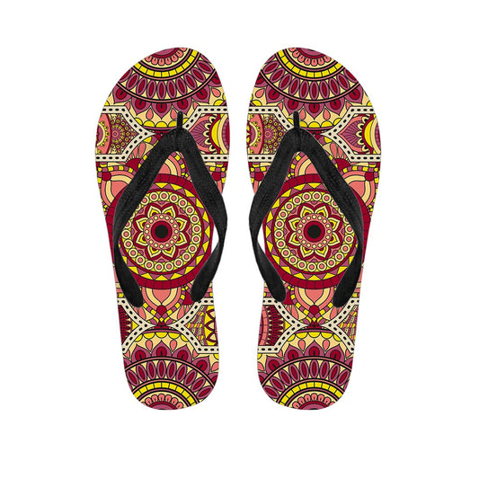 Sangria Mandala Bohemian Pattern Print Flip Flops