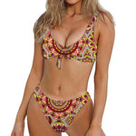 Sangria Mandala Bohemian Pattern Print Front Bow Tie Bikini