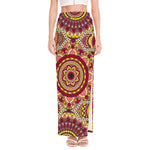 Sangria Mandala Bohemian Pattern Print High Slit Maxi Skirt