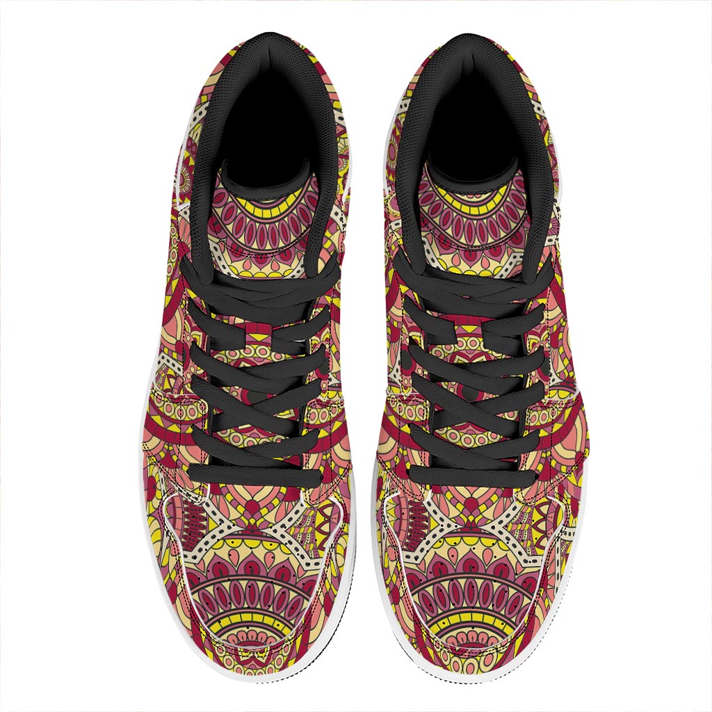 Sangria Mandala Bohemian Pattern Print High Top Leather Sneakers
