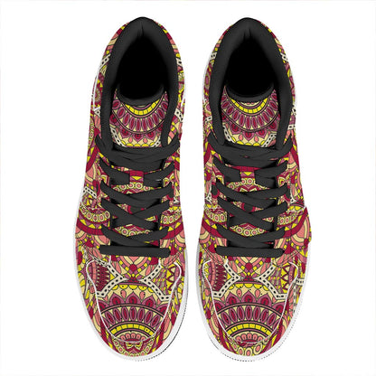 Sangria Mandala Bohemian Pattern Print High Top Leather Sneakers
