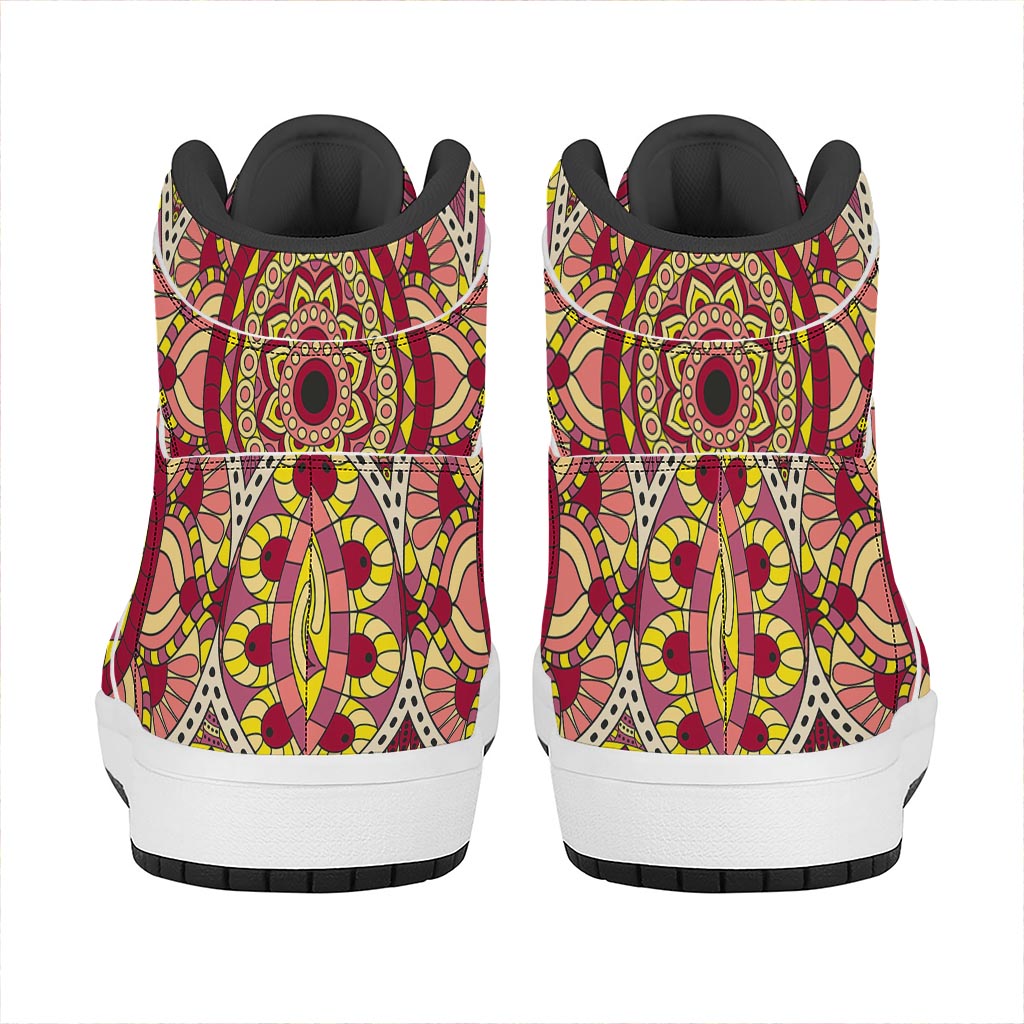 Sangria Mandala Bohemian Pattern Print High Top Leather Sneakers