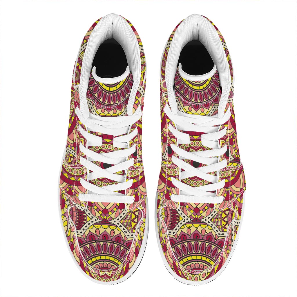 Sangria Mandala Bohemian Pattern Print High Top Leather Sneakers