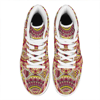 Sangria Mandala Bohemian Pattern Print High Top Leather Sneakers