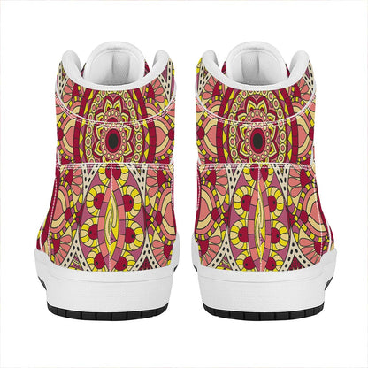 Sangria Mandala Bohemian Pattern Print High Top Leather Sneakers