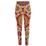 Sangria Mandala Bohemian Pattern Print High-Waisted Pocket Leggings