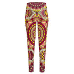 Sangria Mandala Bohemian Pattern Print High-Waisted Pocket Leggings