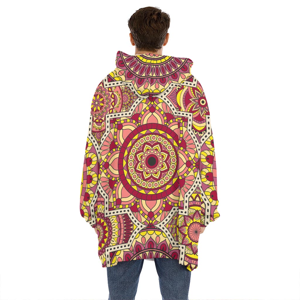 Sangria Mandala Bohemian Pattern Print Hoodie Blanket