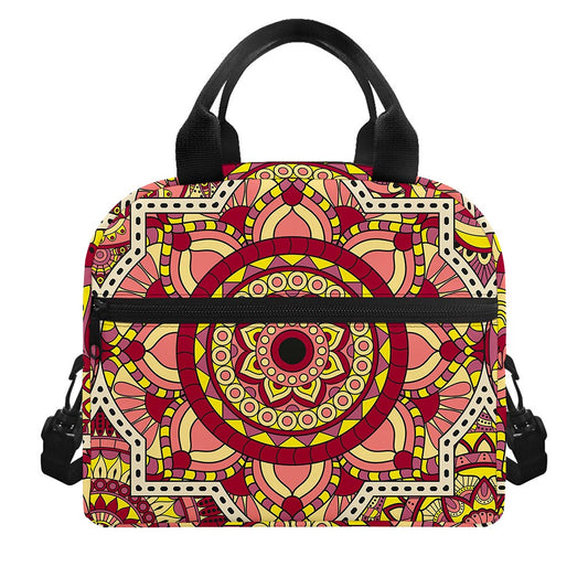 Sangria Mandala Bohemian Pattern Print Insulated Lunch Bag