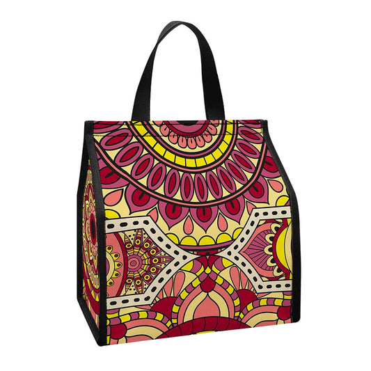 Sangria Mandala Bohemian Pattern Print Insulated Lunch Tote