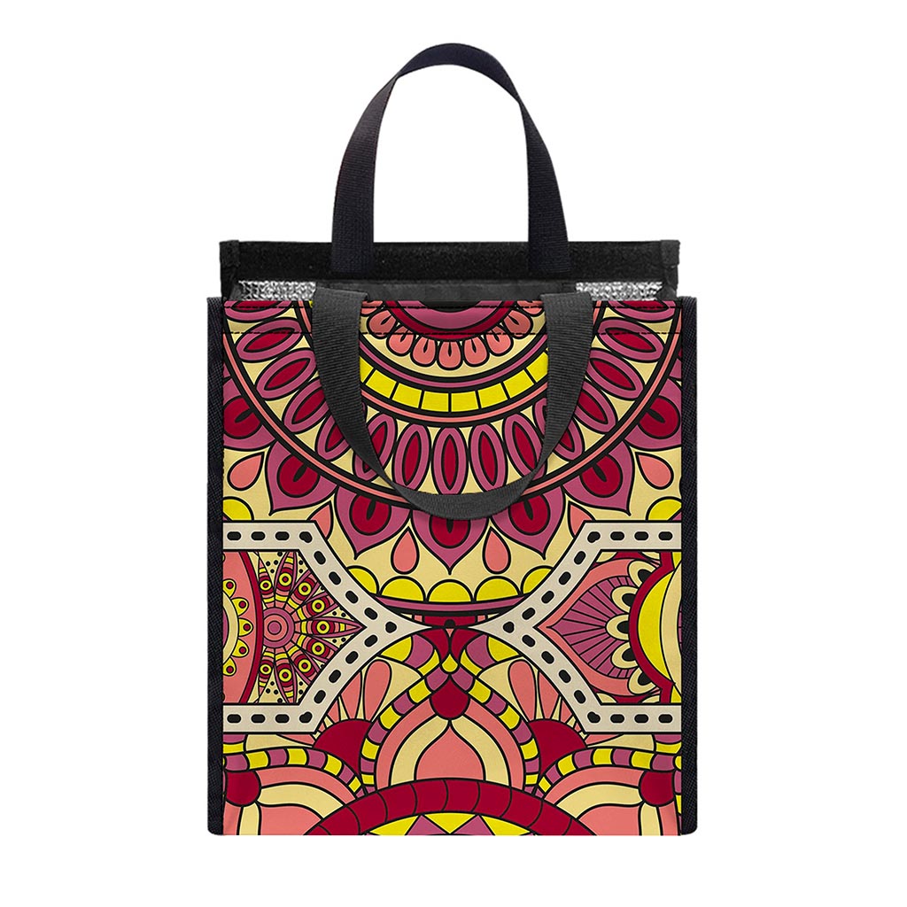 Sangria Mandala Bohemian Pattern Print Insulated Lunch Tote