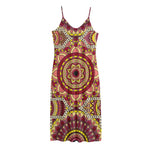Sangria Mandala Bohemian Pattern Print Jersey Midi Cami Dress