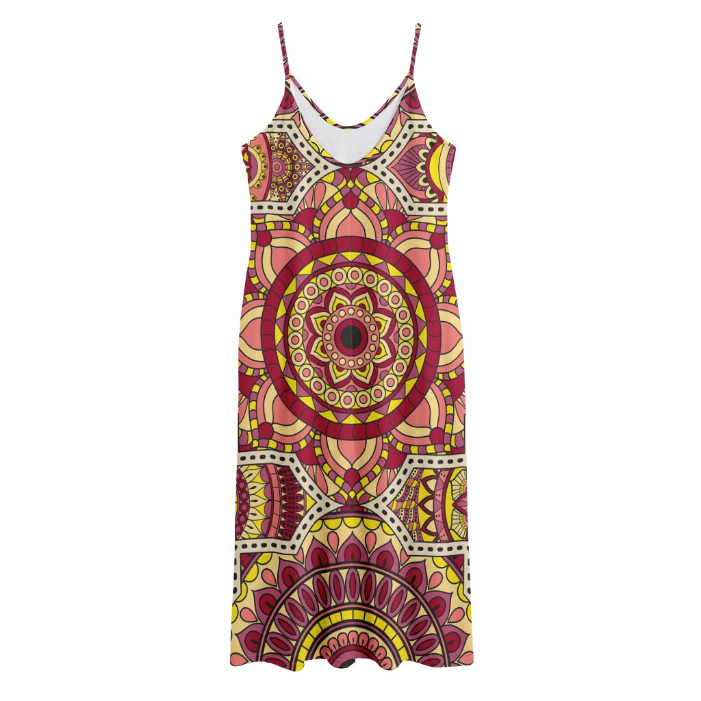 Sangria Mandala Bohemian Pattern Print Jersey Midi Cami Dress