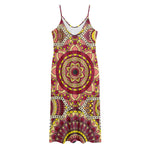 Sangria Mandala Bohemian Pattern Print Jersey Midi Cami Dress