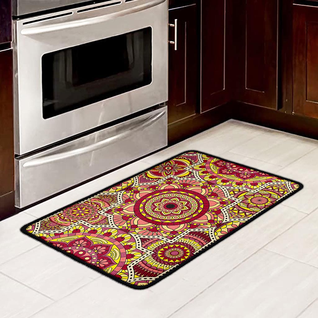 Sangria Mandala Bohemian Pattern Print Kitchen Mat