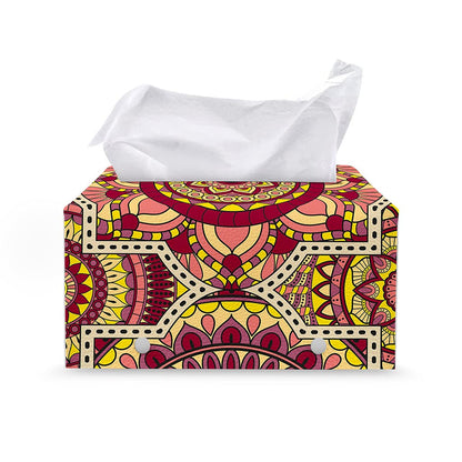 Sangria Mandala Bohemian Pattern Print Leather Tissue Box Cover