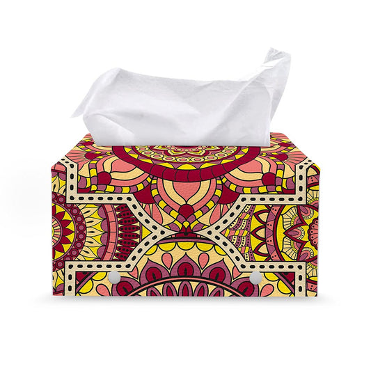 Sangria Mandala Bohemian Pattern Print Leather Tissue Box Cover