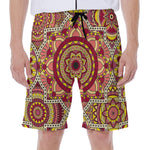 Sangria Mandala Bohemian Pattern Print Men's Beach Shorts