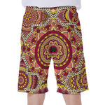 Sangria Mandala Bohemian Pattern Print Men's Beach Shorts