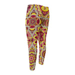 Sangria Mandala Bohemian Pattern Print Men's Compression Pants