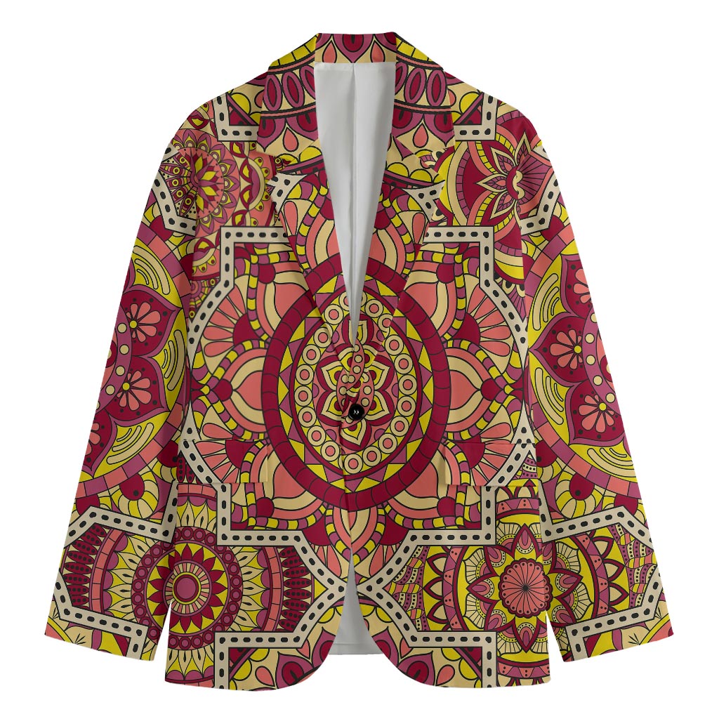 Sangria Mandala Bohemian Pattern Print Men's Cotton Blazer