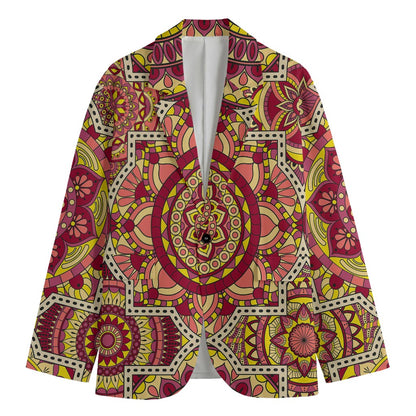 Sangria Mandala Bohemian Pattern Print Men's Cotton Blazer