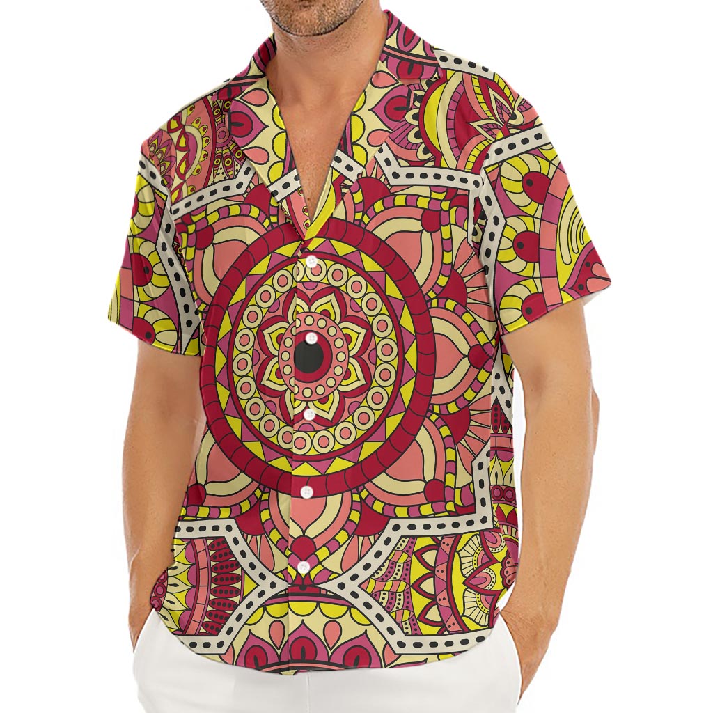 Sangria Mandala Bohemian Pattern Print Men's Deep V-Neck Shirt