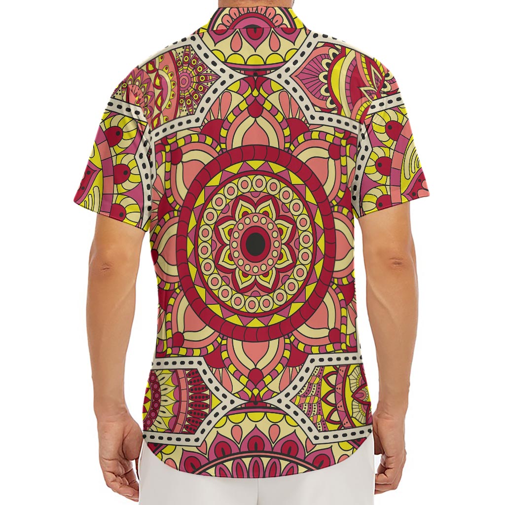 Sangria Mandala Bohemian Pattern Print Men's Deep V-Neck Shirt
