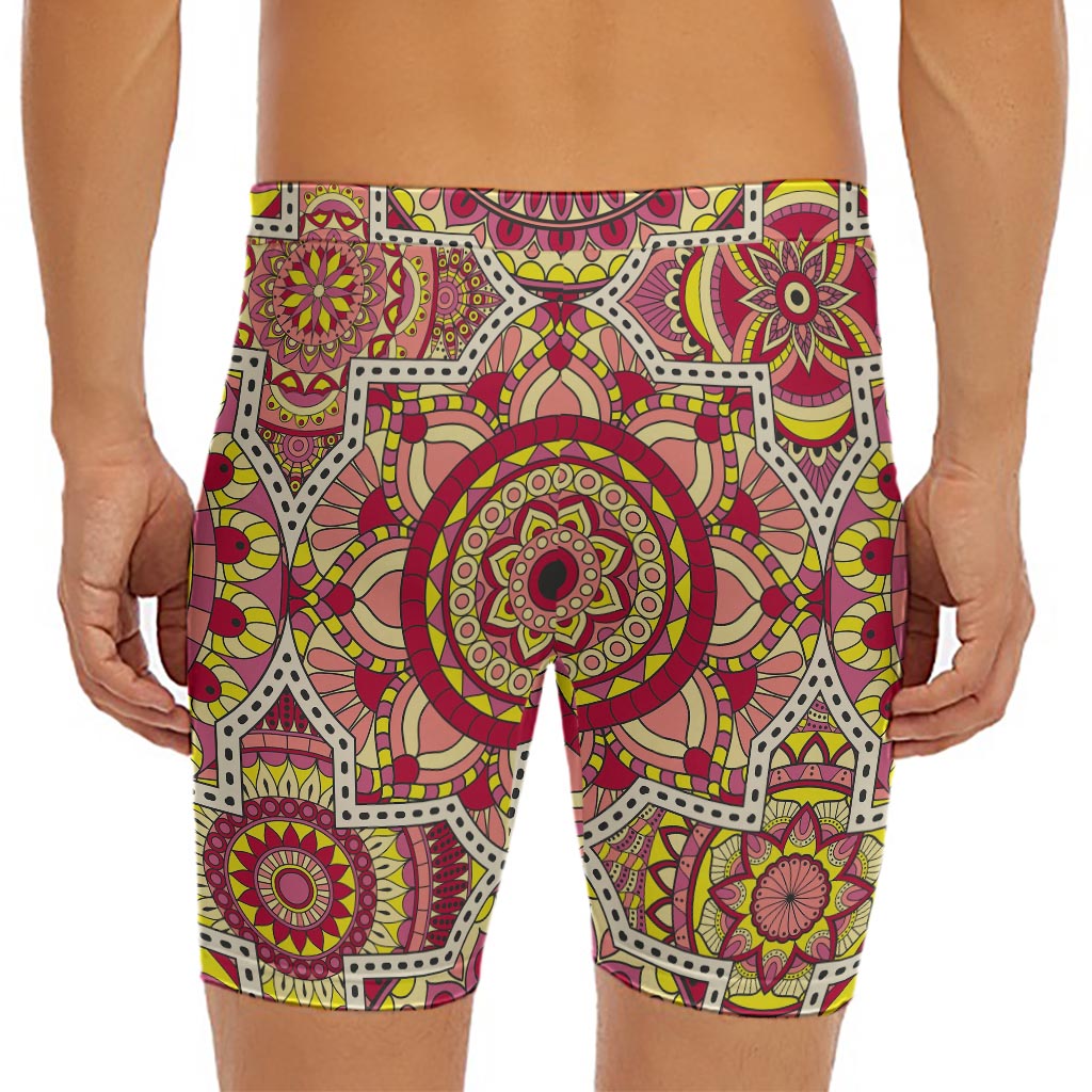 Sangria Mandala Bohemian Pattern Print Men's Long Boxer Briefs