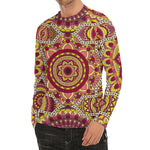 Sangria Mandala Bohemian Pattern Print Men's Long Sleeve Rash Guard
