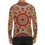Sangria Mandala Bohemian Pattern Print Men's Long Sleeve Rash Guard