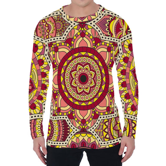 Sangria Mandala Bohemian Pattern Print Men's Long Sleeve T-Shirt