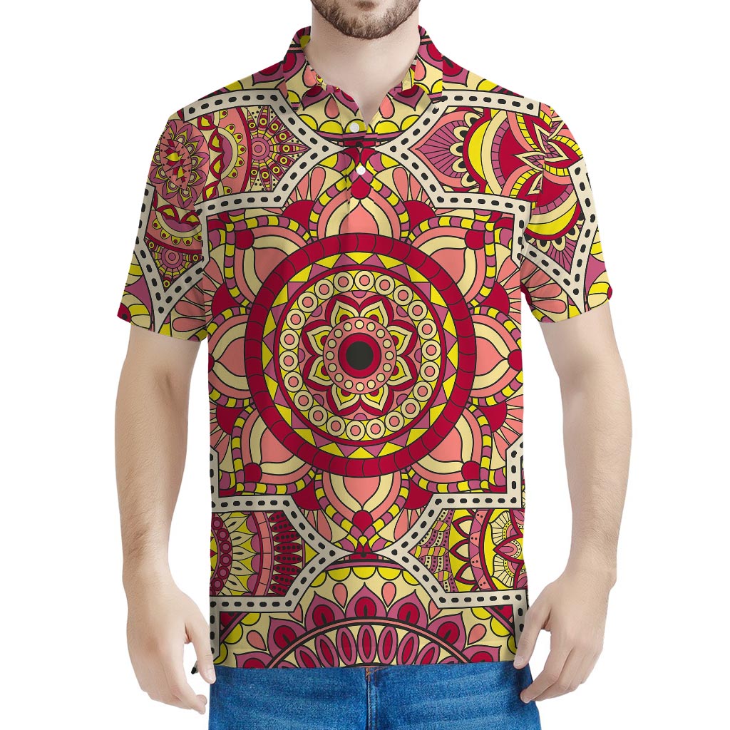 Sangria Mandala Bohemian Pattern Print Men's Polo Shirt