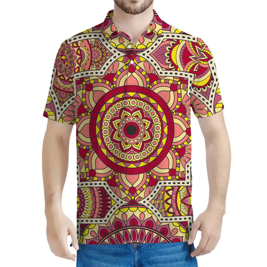 Sangria Mandala Bohemian Pattern Print Men's Polo Shirt