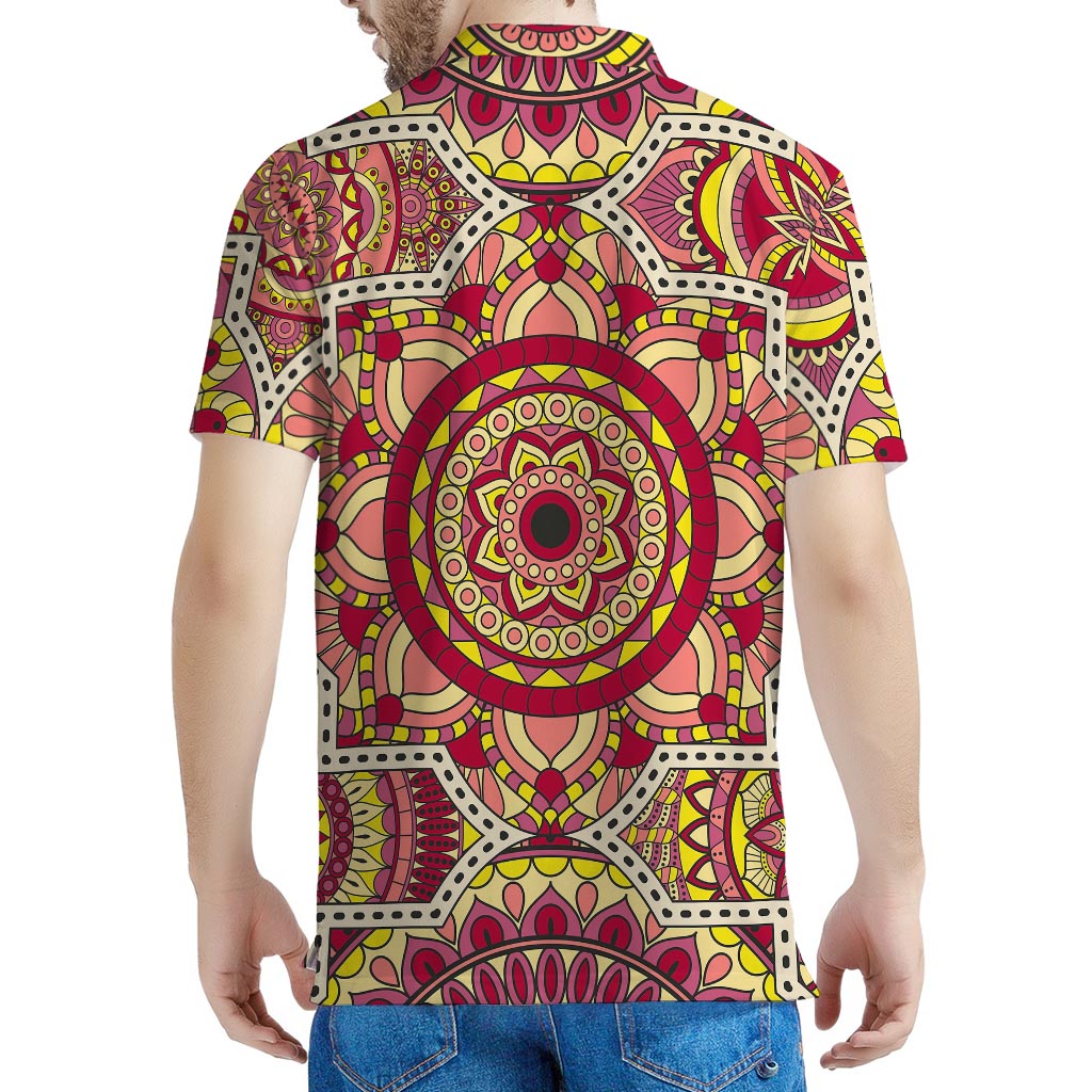 Sangria Mandala Bohemian Pattern Print Men's Polo Shirt