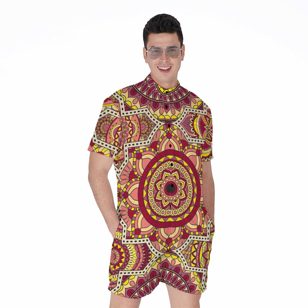 Sangria Mandala Bohemian Pattern Print Men's Rompers