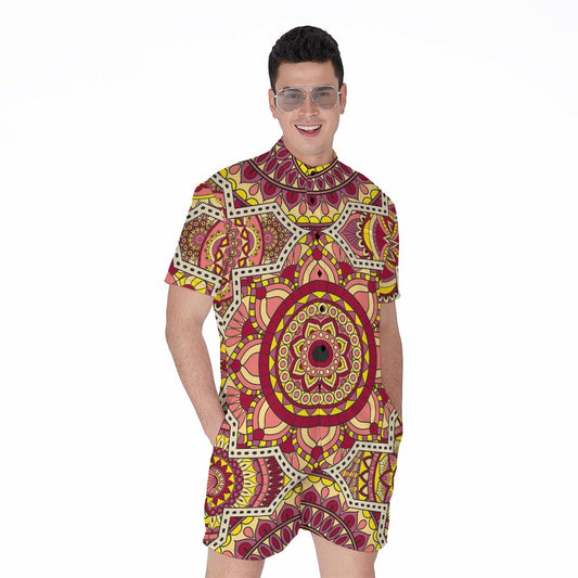Sangria Mandala Bohemian Pattern Print Men's Rompers