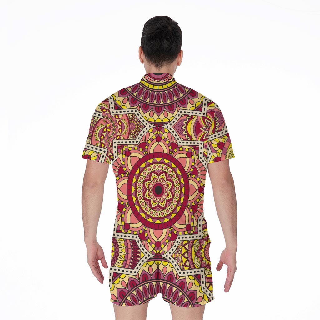 Sangria Mandala Bohemian Pattern Print Men's Rompers