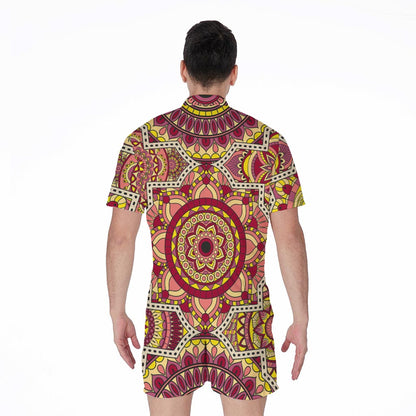 Sangria Mandala Bohemian Pattern Print Men's Rompers