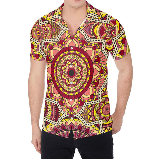 Sangria Mandala Bohemian Pattern Print Men's Shirt