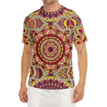 Sangria Mandala Bohemian Pattern Print Men's Short Sleeve Rash Guard